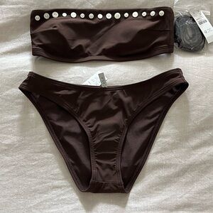 J. Crew Dark Brown Bikini with Button Accents